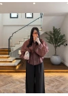 KAHVE BELDEN OTURTMALI ORGANZE GÖMLEK-EU5233