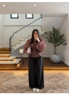 KAHVE BELDEN OTURTMALI ORGANZE GÖMLEK-EU5233