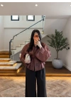 KAHVE BELDEN OTURTMALI ORGANZE GÖMLEK-EU5233