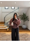 KAHVE BELDEN OTURTMALI ORGANZE GÖMLEK-EU5233