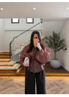 KAHVE BELDEN OTURTMALI ORGANZE GÖMLEK-EU5233