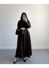 KAHVE BELİ KUŞAKLI MAKSİ ELBİSE