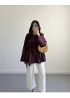 BORDO  BELİ KUŞAKLI POPLİN GÖMLEK
