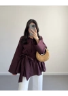 BORDO  BELİ KUŞAKLI POPLİN GÖMLEK