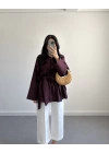 BORDO  BELİ KUŞAKLI POPLİN GÖMLEK