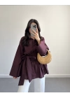 BORDO  BELİ KUŞAKLI POPLİN GÖMLEK