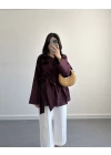 BORDO  BELİ KUŞAKLI POPLİN GÖMLEK