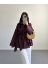 BORDO  BELİ KUŞAKLI POPLİN GÖMLEK