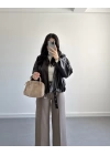 KAHVE BOMBER DERİ CEKET