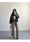 KAHVE BOMBER DERİ CEKET