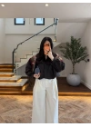 KAHVE BÜZGÜLÜ DİK YAKA BUMBER -7746