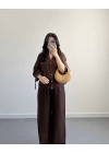 KAHVE BÜZGÜLÜ KETEN GÖMLEK TAKIM