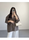 KAHVE ÇİZGİLİ PREMİUM TENSEL GÖMLEK