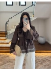 KAHVE DANTEL ŞERİT BLUZ - 5519
