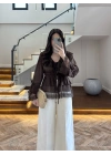 KAHVE DANTEL ŞERİT BLUZ - 5519