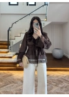 KAHVE DANTEL ŞERİT BLUZ - 5519