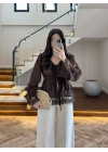KAHVE DANTEL ŞERİT BLUZ - 5519