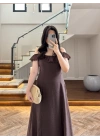 KAHVE DANTEL YAKA ASKILI ELBİSE-8543