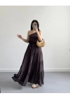 KAHVE DENİZ KABUK TOKALI VİSKON ELBİSE