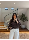 KAHVE DİK YAKALI BUMBER CEKET-9775