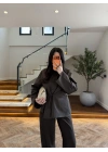 KAHVE EKOSE BAĞCIKLI OVERSİZE GÖMLEK-5589