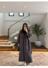 KAHVE EKOSE KUŞAKLI UZUN TRENÇ -7801