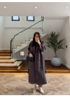 KAHVE EKOSE KUŞAKLI UZUN TRENÇ -7801