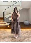 KAHVE FIRFIRLI UZUN ELBİSE-3450