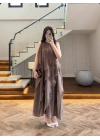 KAHVE FIRFIRLI UZUN ELBİSE-3450