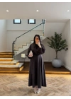 KAHVE FULAR DETAY ELBİSE -2348