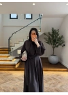 KAHVE FULAR DETAY ELBİSE -2348
