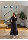 KAHVE FULAR DETAY ELBİSE -2348
