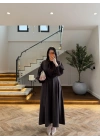KAHVE FULAR DETAY ELBİSE -2348