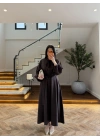 KAHVE FULAR DETAY ELBİSE -2348