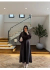 KAHVE FULAR DETAY ELBİSE -2348