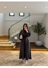 KAHVE FULAR DETAY ELBİSE -2348