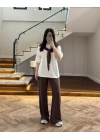 KAHVE FULAR DETAYLI PANTOLON TAKIM-4116