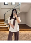 KAHVE FULAR DETAYLI PANTOLON TAKIM-4116