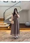 KAHVE GARNİLİ VATKALI ELBİSE -0103