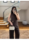 KAHVE HALTER YAKA BLUZ TAKIM-9160