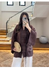 KAHVE İP BAĞCIKLI BRODELİ GÖMLEK -5096