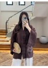 KAHVE İP BAĞCIKLI BRODELİ GÖMLEK -5096