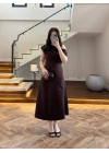 KAHVE KAYIK YAKA ELBİSE -8722