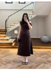 KAHVE KAYIK YAKA ELBİSE -8722