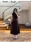 KAHVE KAYIK YAKA ELBİSE -8722