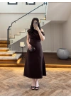 KAHVE KAYIK YAKA ELBİSE -8722