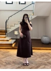 KAHVE KAYIK YAKA ELBİSE -8722