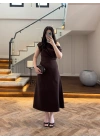 KAHVE KAYIK YAKA ELBİSE -8722