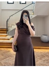KAHVE KAYIK YAKA ELBİSE -8722