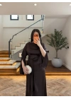 (KARGOLAMA 5-7 EKİM )KAHVE KAYIK YAKA SATEN ELBİSE -26K5402
